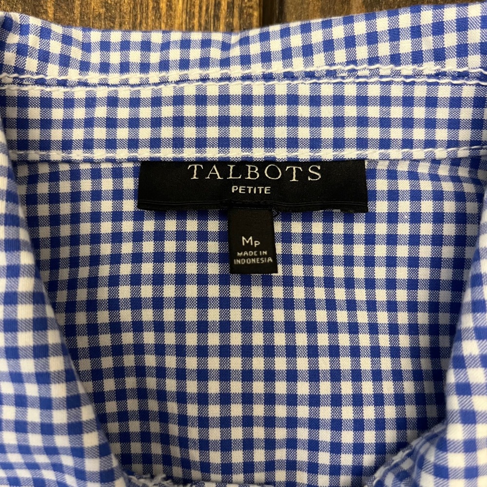 Talbots Petite Blue Gingham Shacket Button Front … - image 2